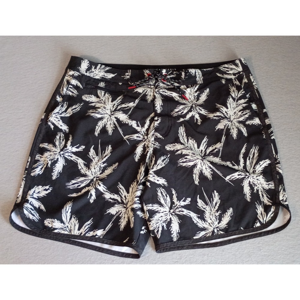 American Eagle Men's Size‎ Large Swim Board Shorts Tropical Print Black/White